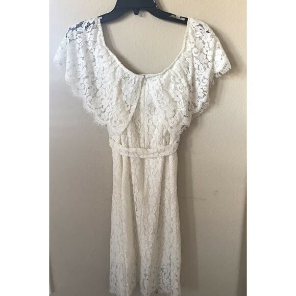 Bardot Sienna Popover Floral Lace Overlay Off The Shoulder Lined Dress Size 6 - Picture 6 of 6
